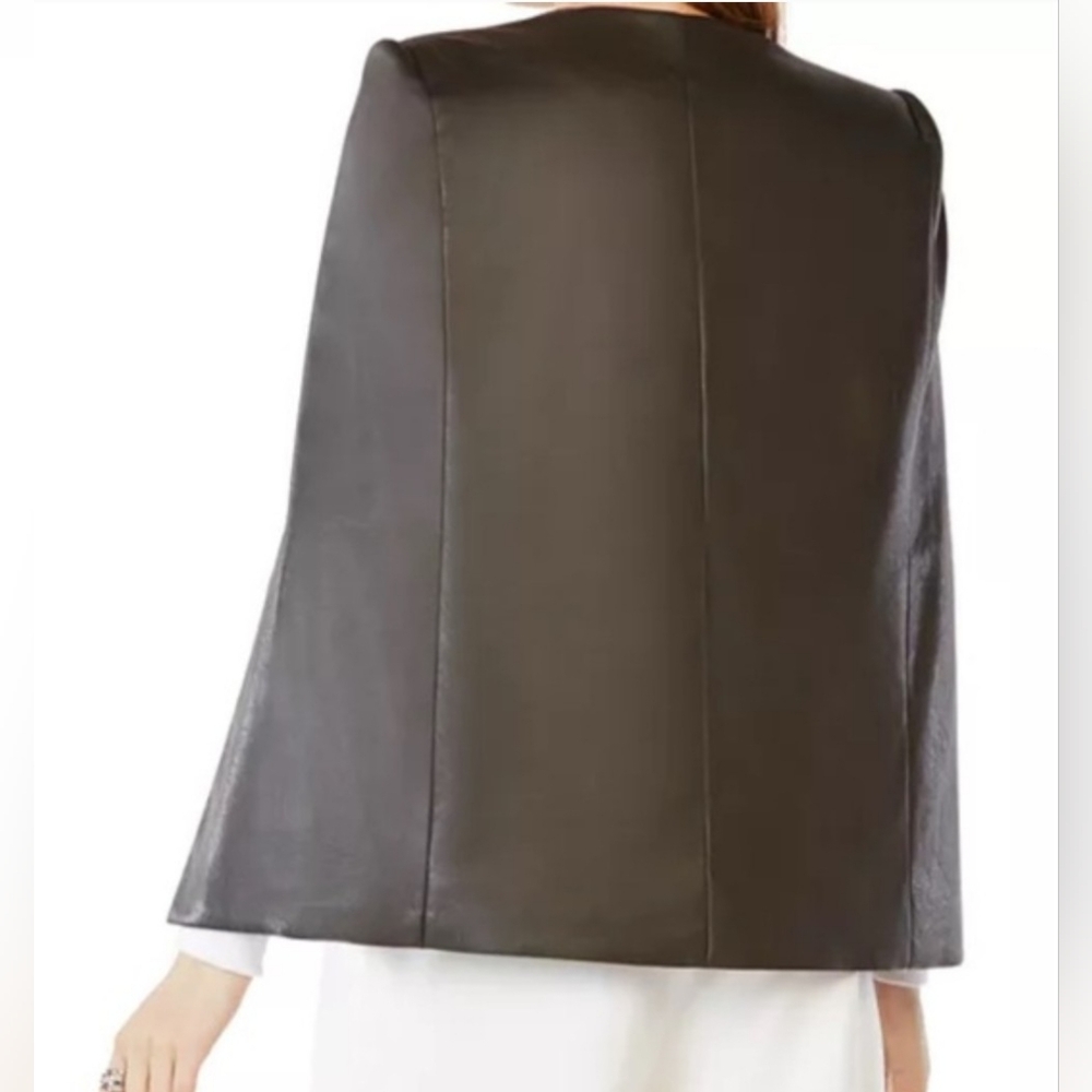 BCBGMaxAzria Black Faux Leather Cape Style Blazer - Picture 2 of 10